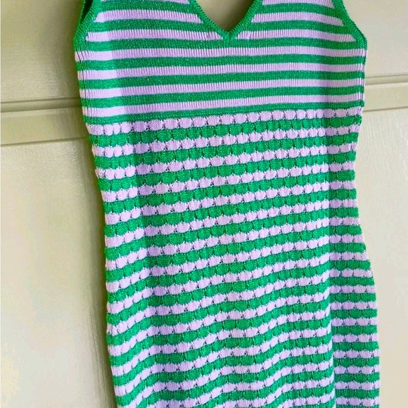 Striped Green and Pink Knit Dress - Picture 5 of 10